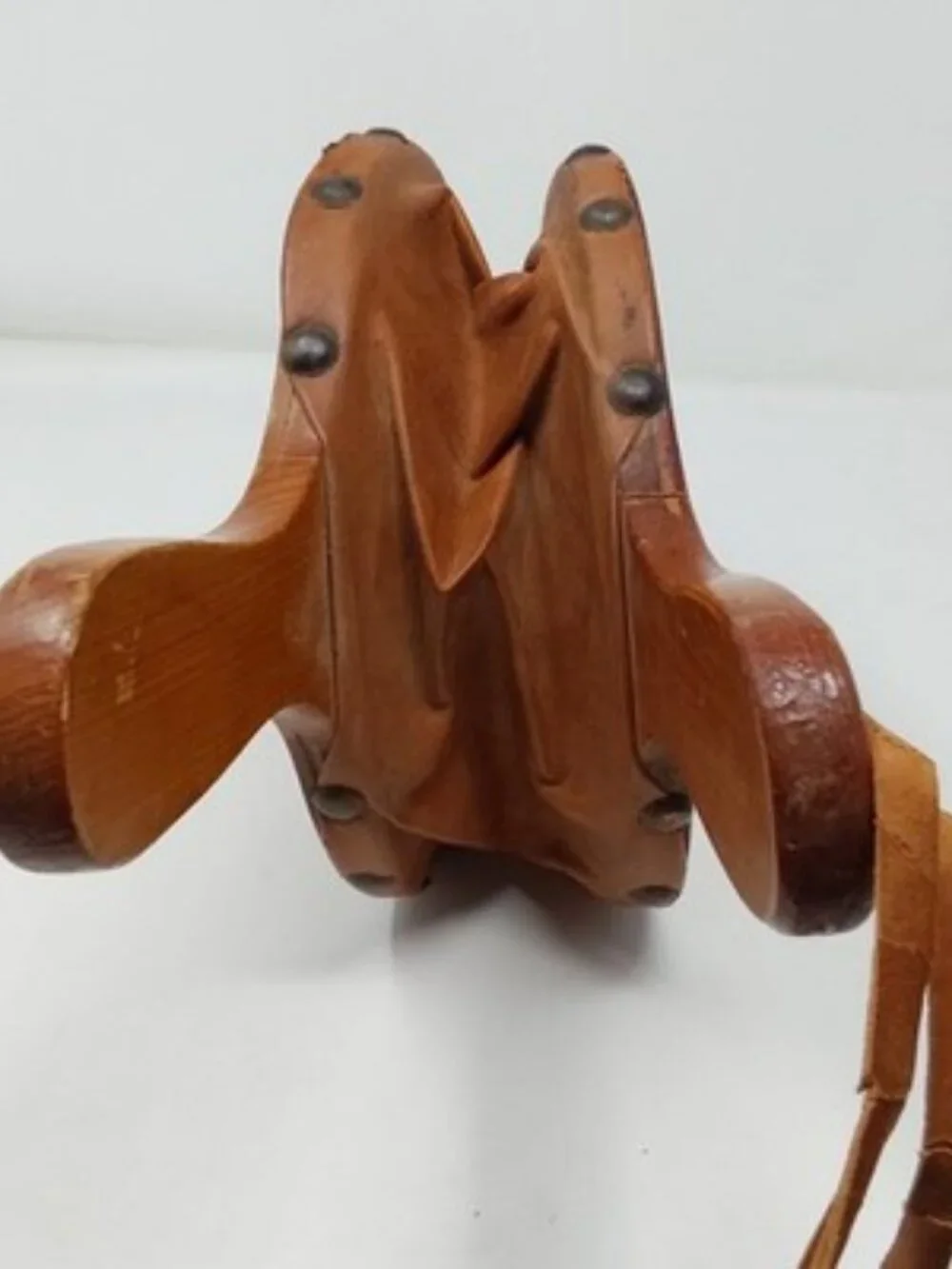 ​Vintage Hand Carved Wood Fireplace Bellows Floral Relief Leather Brass Nozzle